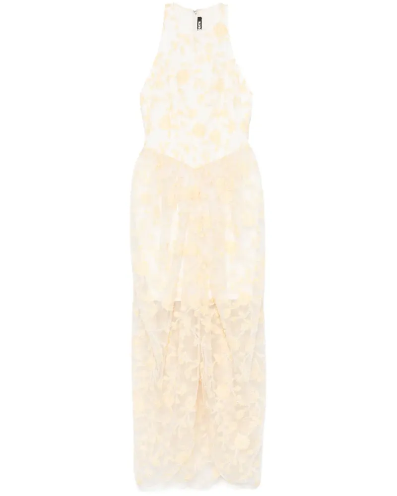 ROTATE Birger Christensen Midikleid mit Blumenperlen - Gelb Gelb