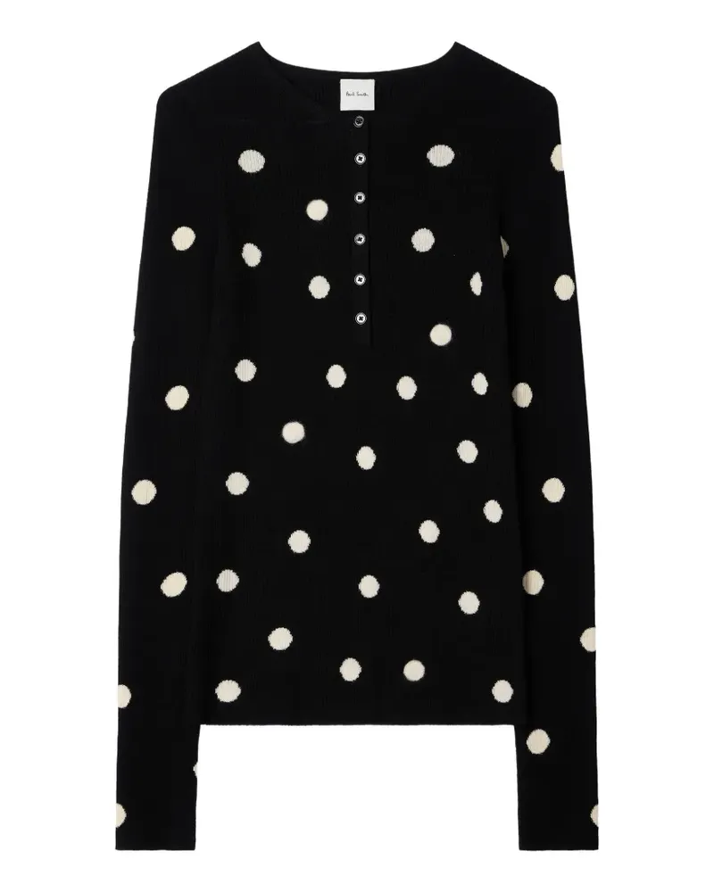 Paul Smith merino wool polka dot henley top - Schwarz Schwarz