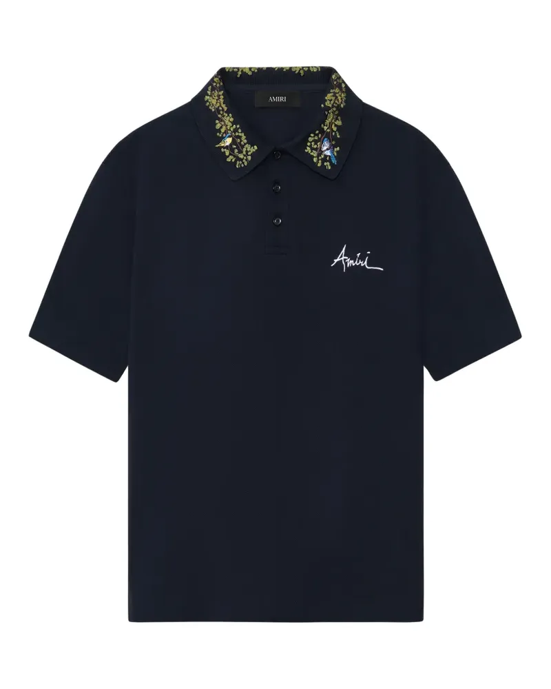 Amiri Poloshirt mit Blumenverzierung - Schwarz Schwarz