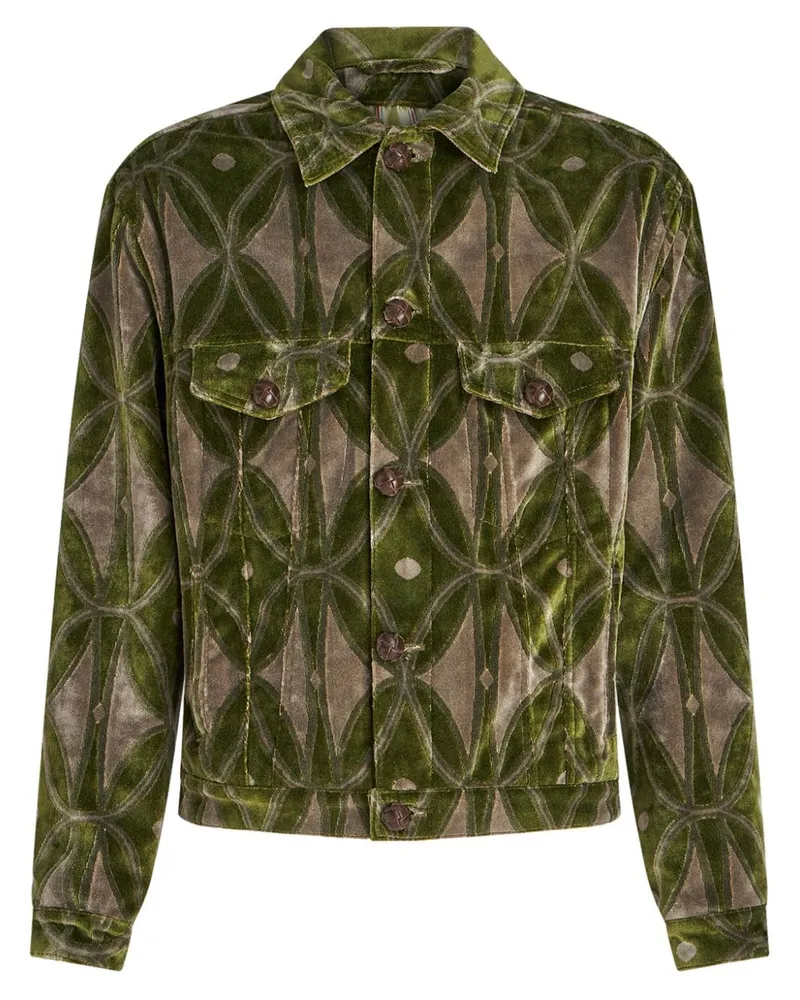 Etro Jacquard-Jacke in Samtoptik - Grün Grün