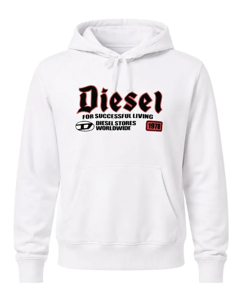 Diesel Hoodie mit beflocktem Logo - Weiß Weiß