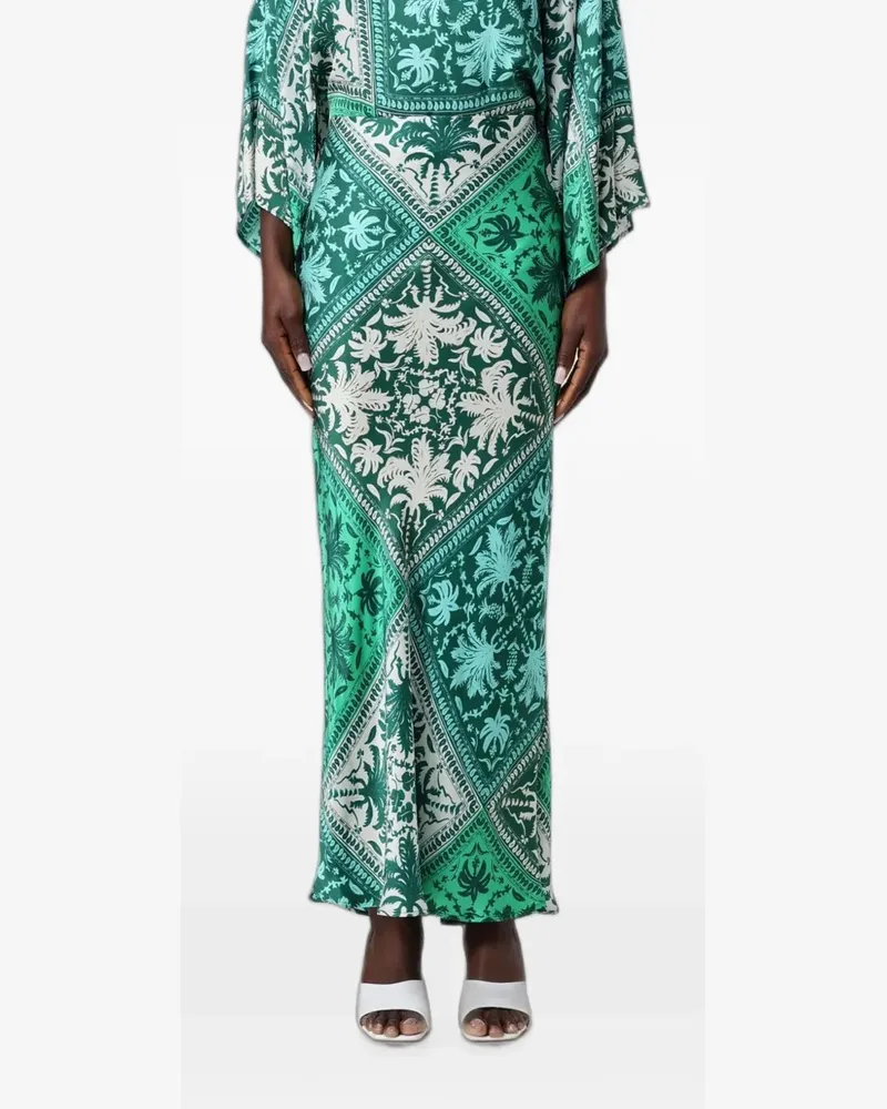 Hanita palm-print silk-blend skirt - Grün Grün