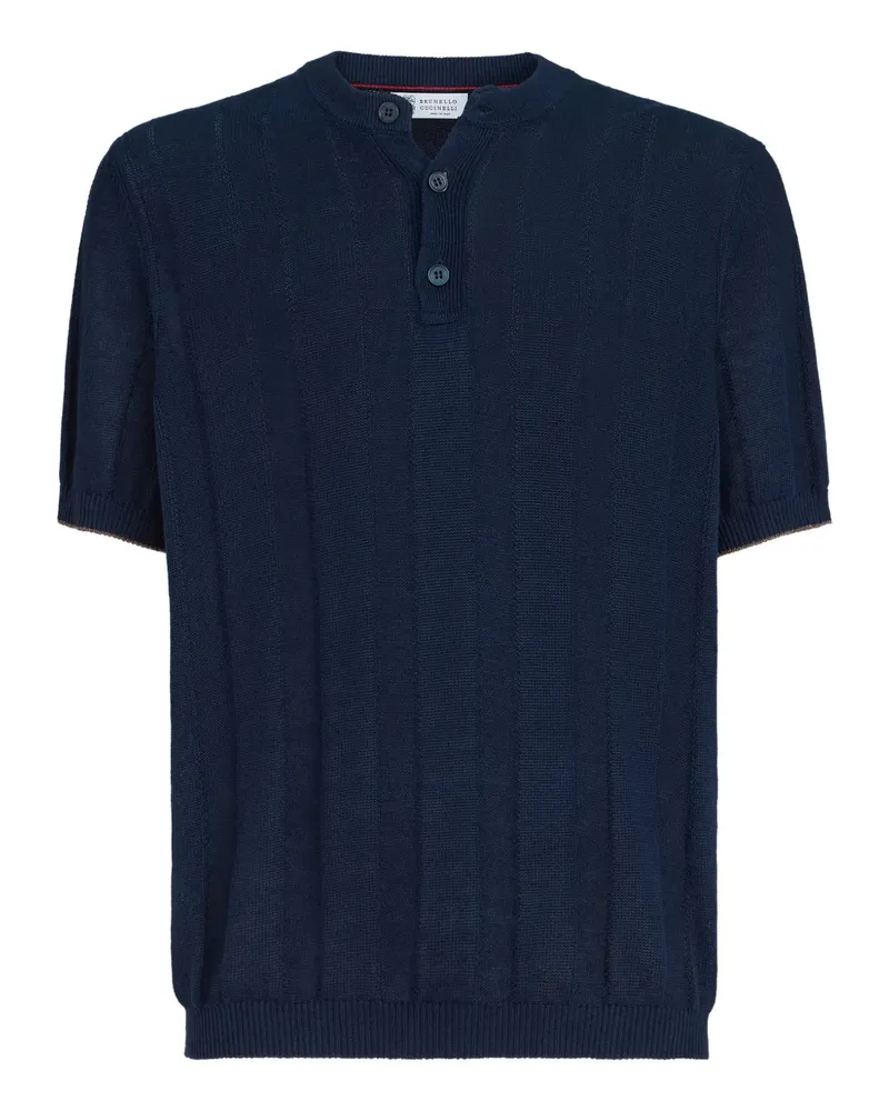 Brunello Cucinelli ribed Henley top - Blau Blau