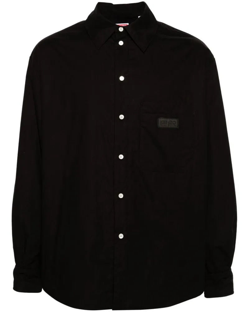 Kenzo Gefütterte Hemdjacke mit Logo-Patch - Schwarz Schwarz