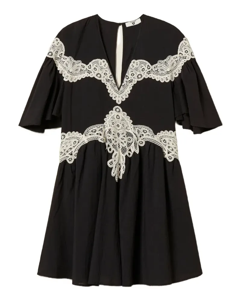 Twin-Set lace V-neck mini dress - Schwarz Schwarz