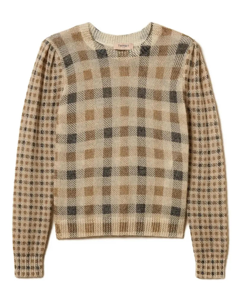 Twin-Set Karierter Pullover mit Puffärmeln - Nude Nude