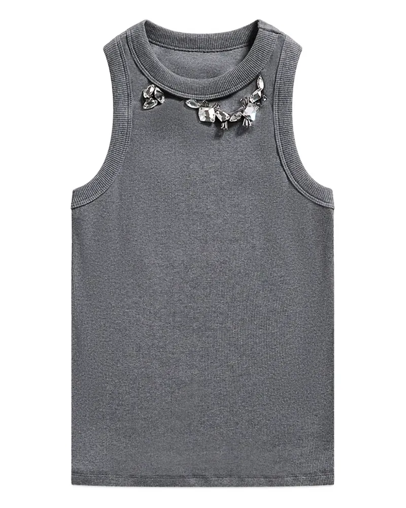 Area Geripptes Tanktop mit Kristallen - Grau Grau