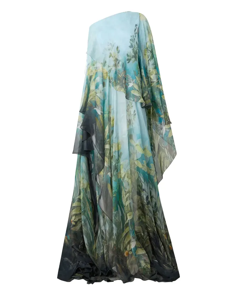 Roberto Cavalli One-Shoulder-Kleid mit Nature-Print - Blau Blau