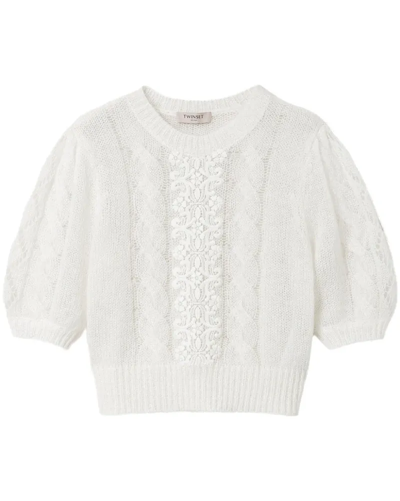 Twin-Set Pullover mit Spitzendetail - Weiß Weiß