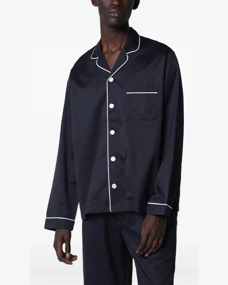TEKLA Pyjama-Oberteil mit Paspeln - Blau Blau