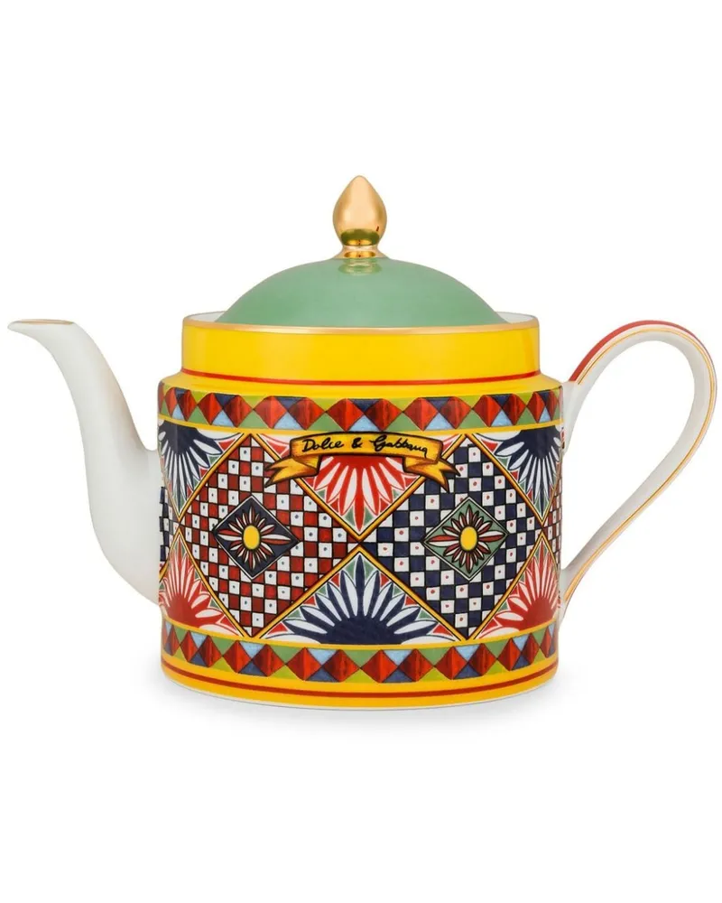 Dolce & Gabbana Carretto Teekanne mit Siciliano-Print - Weiß Weiß