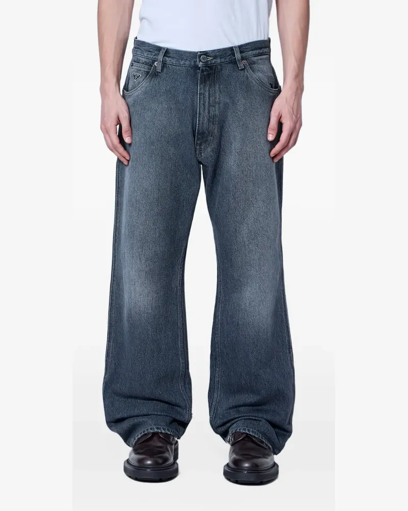 Prada logo-patch wide-leg jeans - Grau Grau