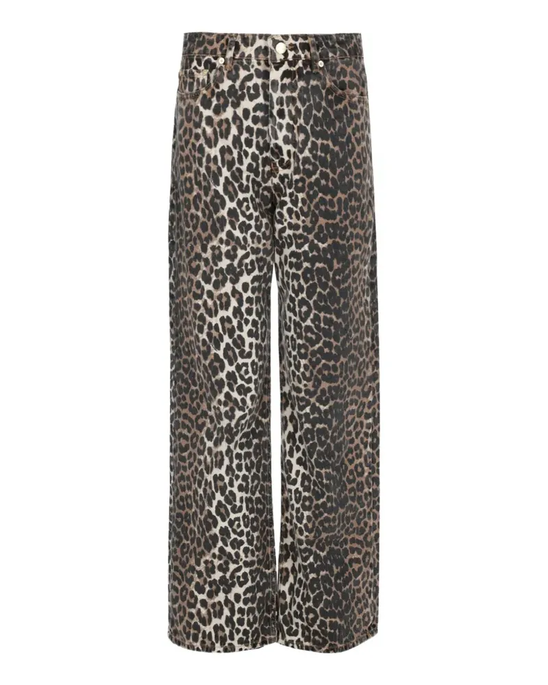 Ganni Weite Jeans mit Leoparden-Print - Braun Braun