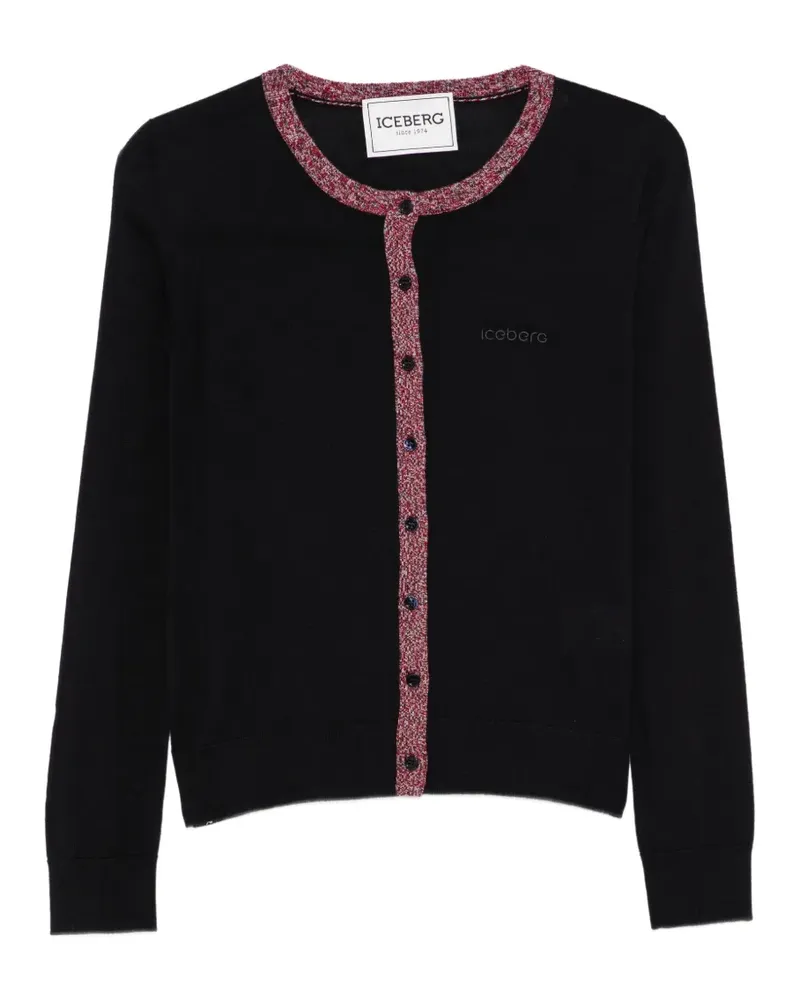 Iceberg logo-embroidered marl-trim cardigan - Schwarz Schwarz