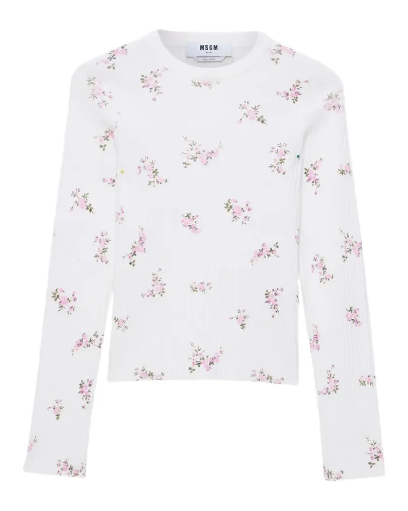 MSGM Stricktop mit Blumen-Print - Weiß Weiß