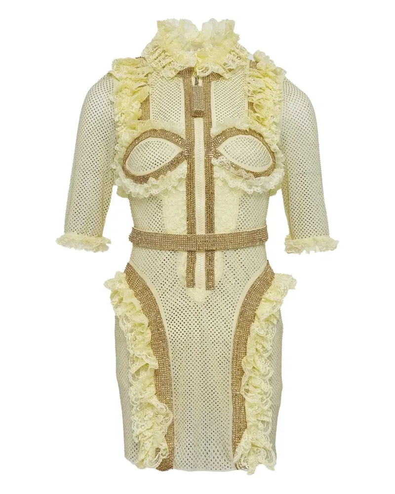 Self-Portrait ruffle-details mini dress - Gelb Gelb