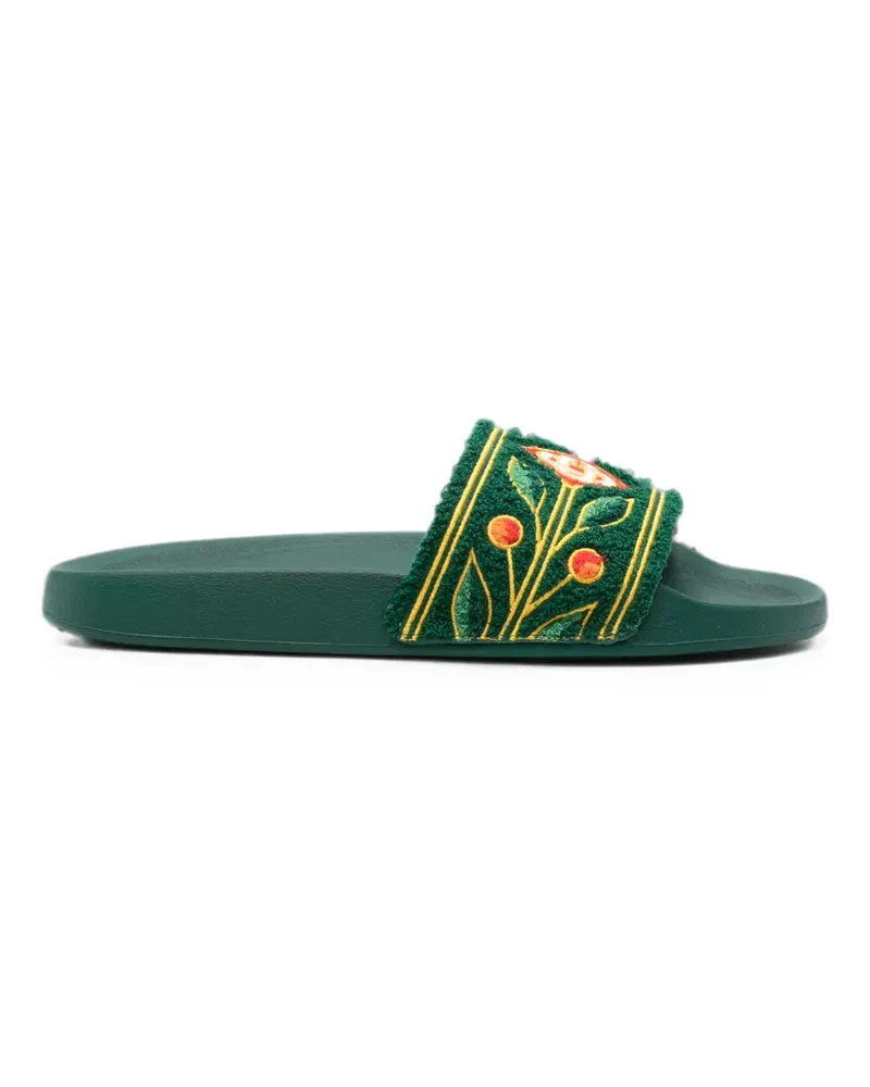 Casablanca Paris floral-embroidered slides - Grün Grün