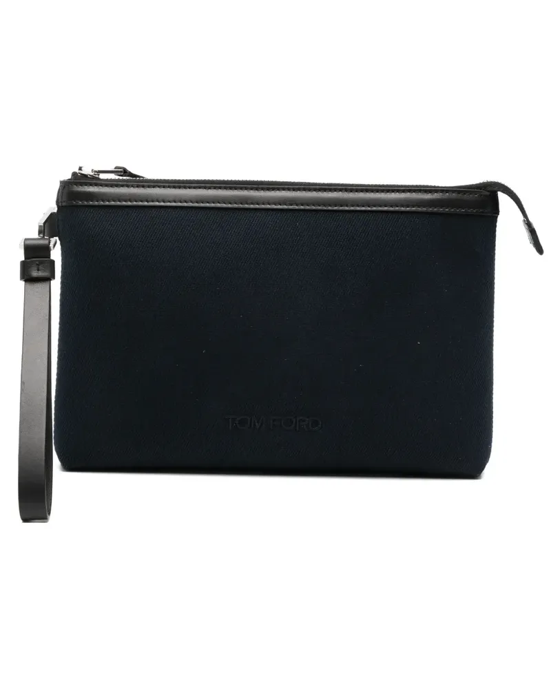 Tom Ford logo-embossed wrist-strap clutch bag - Blau Blau