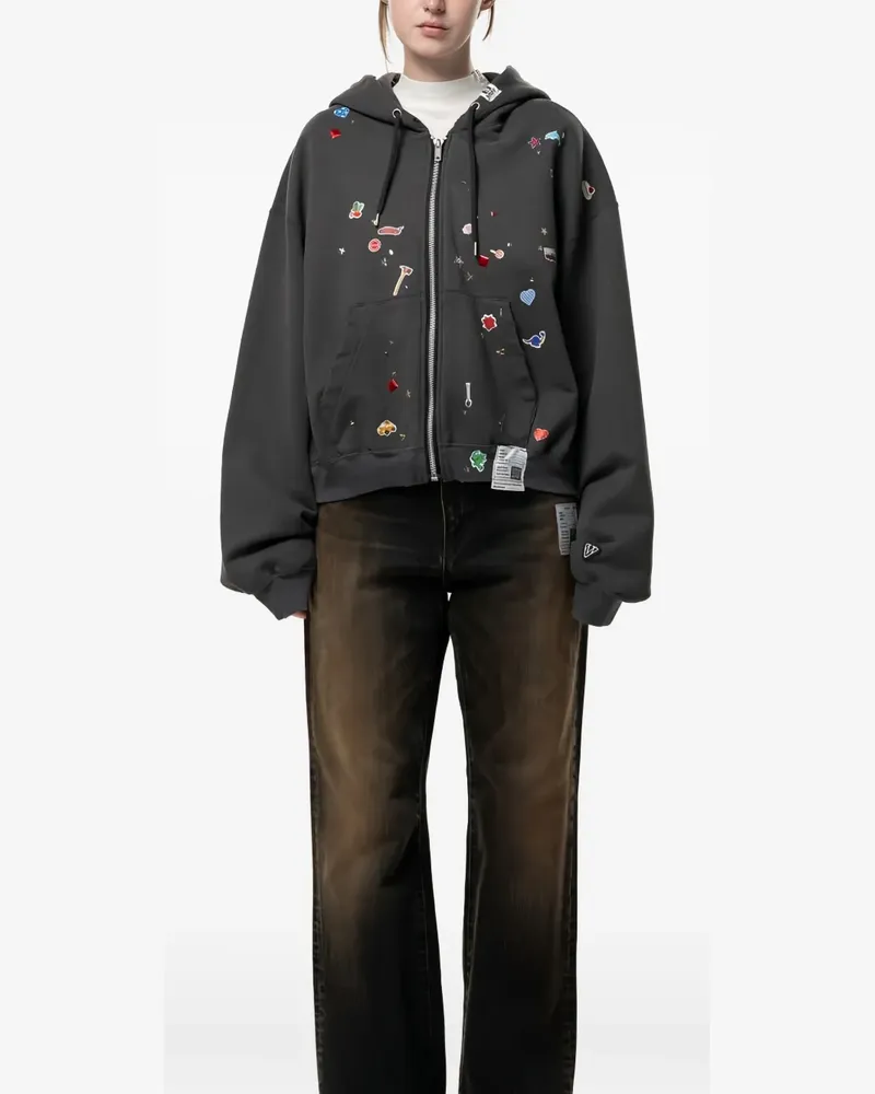 MIHARAYASUHIRO Kapuzenjacke mit Sticker-Print mit Reißverschluss - Grau Grau