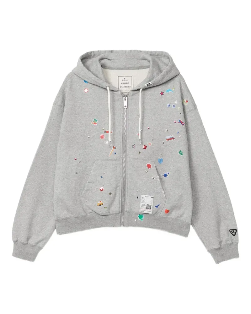 MIHARAYASUHIRO Kapuzenjacke mit Sticker-Print mit Reißverschluss - Grau Grau