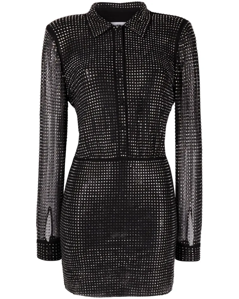 Self-Portrait Minikleid mit Kristallen - Schwarz Schwarz