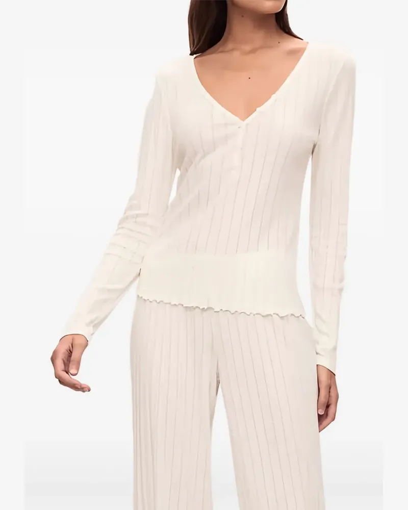 Eberjey Henley-T-Shirt aus Pointelle-Leder - Nude Nude