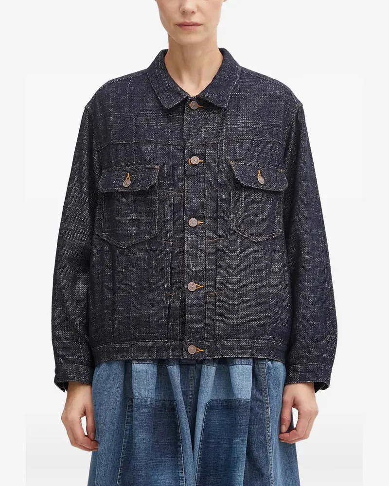 Visvim tweed-effect button-up jacket - Blau Blau