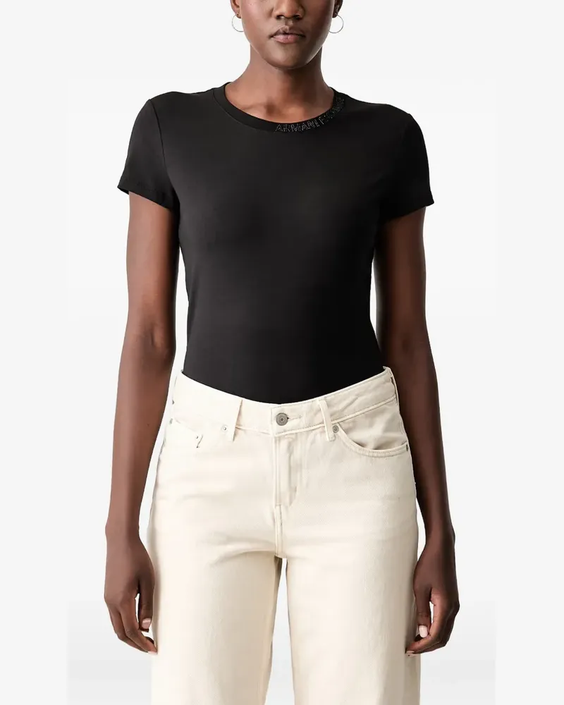 Armani Exchange T-Shirt mit Strass-Logo - Schwarz Schwarz