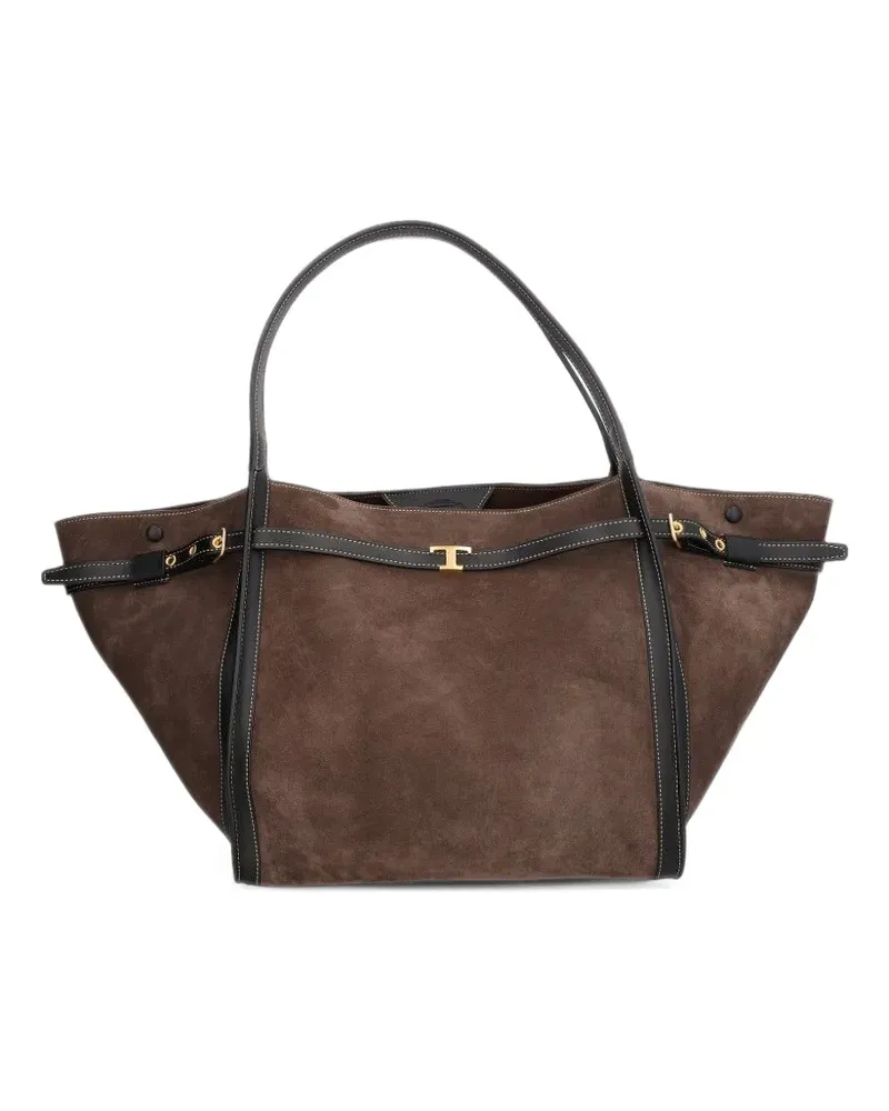 TOD'S T Signature Einkaufstasche aus Veloursleder medium - Braun Braun