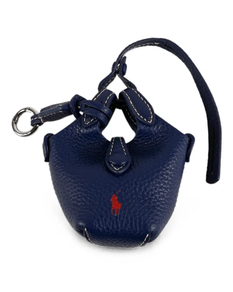 Ralph Lauren logo-embroidered pebbled leather keyring - Blau Blau