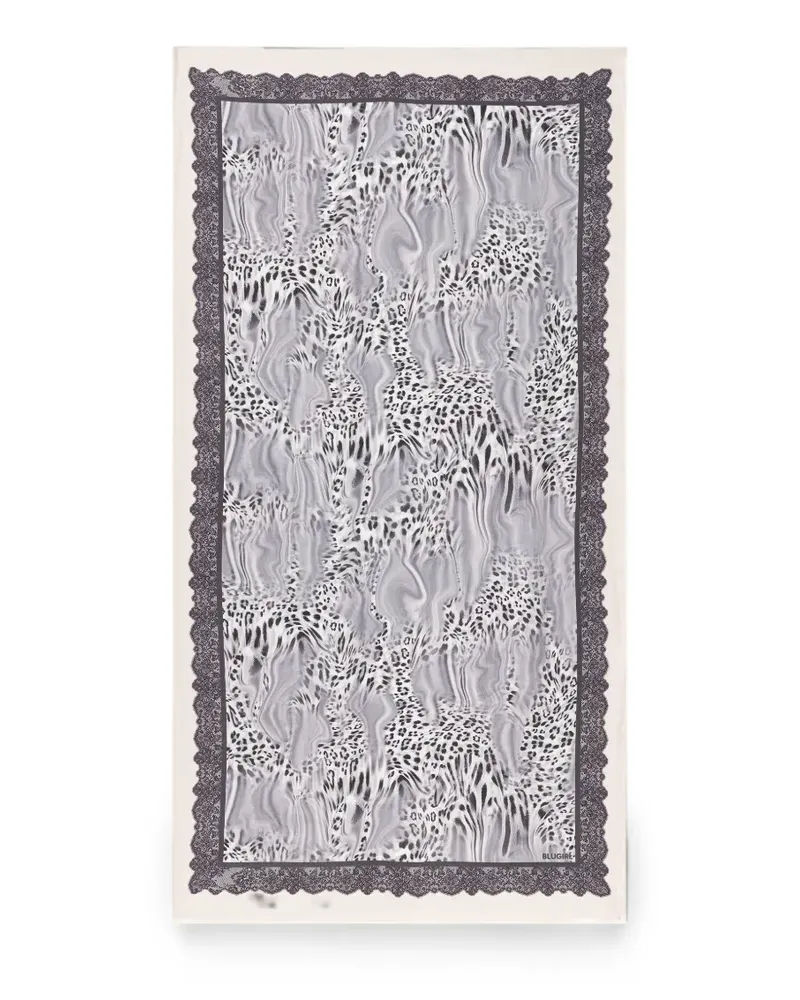 Blumarine leopard-print lace-trim scarf - Grau Grau