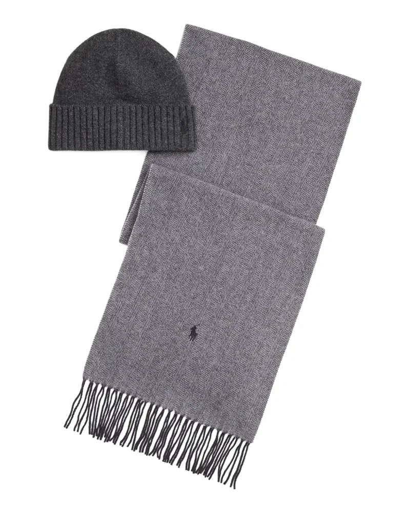 Ralph Lauren herringbone fringed scarf set - Grau Grau