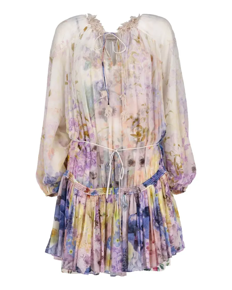 Zimmermann floral-print ruffled-collar mini dress - Nude Nude