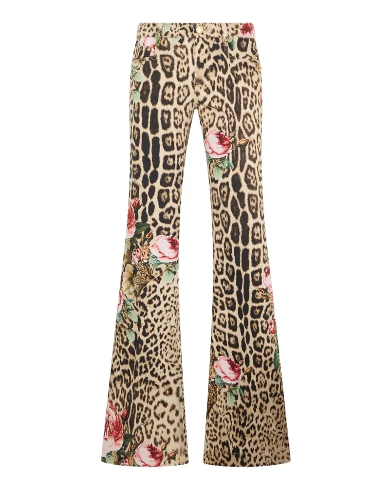 Roberto Cavalli jaguar-print floral-print trousers - Nude Nude