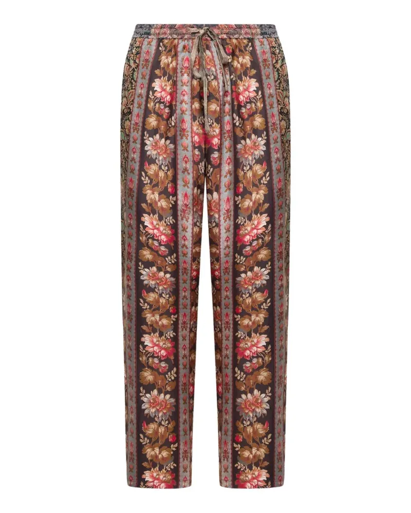 Pierre-Louis Mascia Aloe Seidenhose mit Blumenprint - Braun Braun