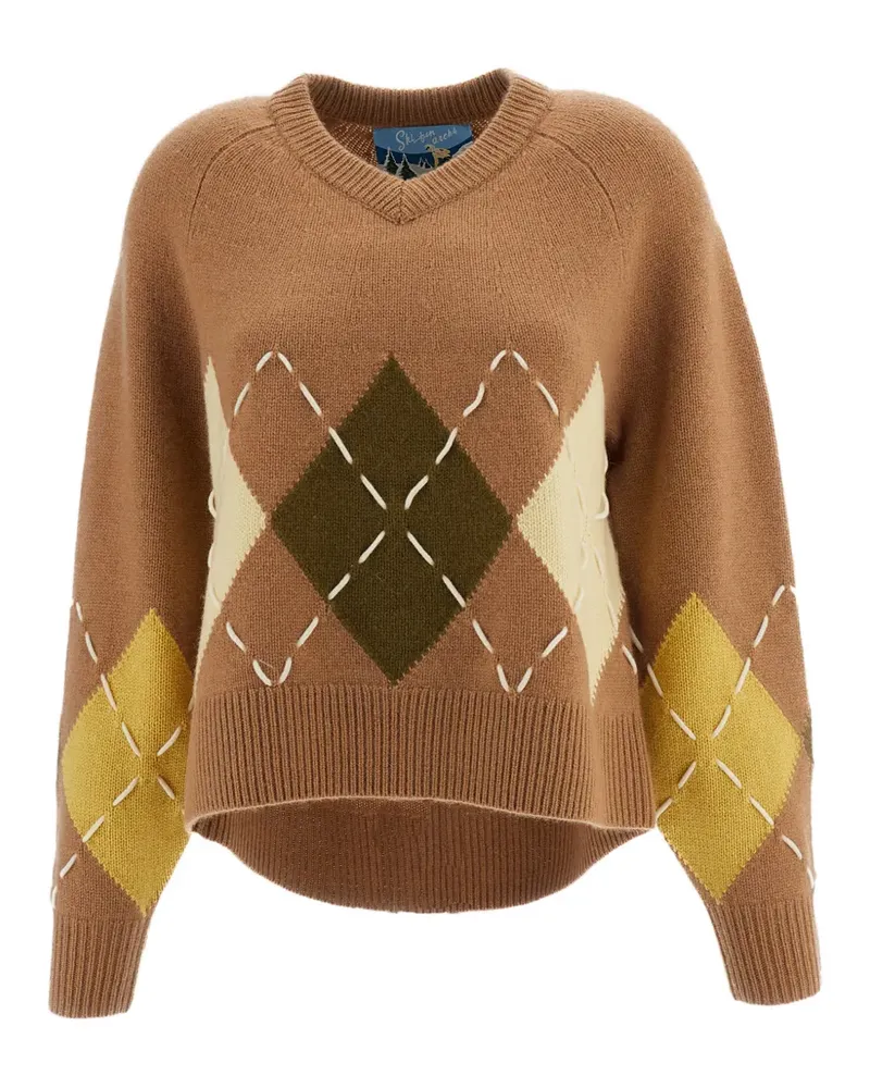 arch4 Sloane Pullover mit Argyle-Intarsie und V-Ausschnitt - Braun Braun