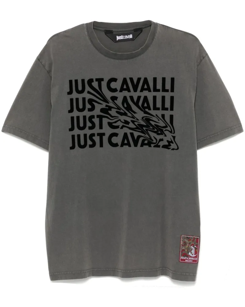 Just Cavalli T-Shirt mit geflocktem Logo - Grau Grau