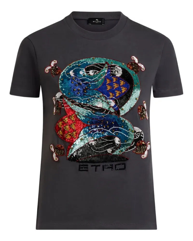 Etro T-Shirt mit Pailletten - Grau Grau