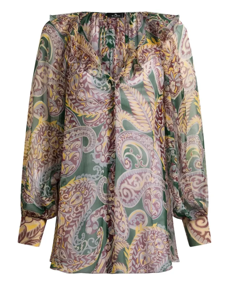 Etro Gerüschtes Paisley-Hemd - Grün Grün