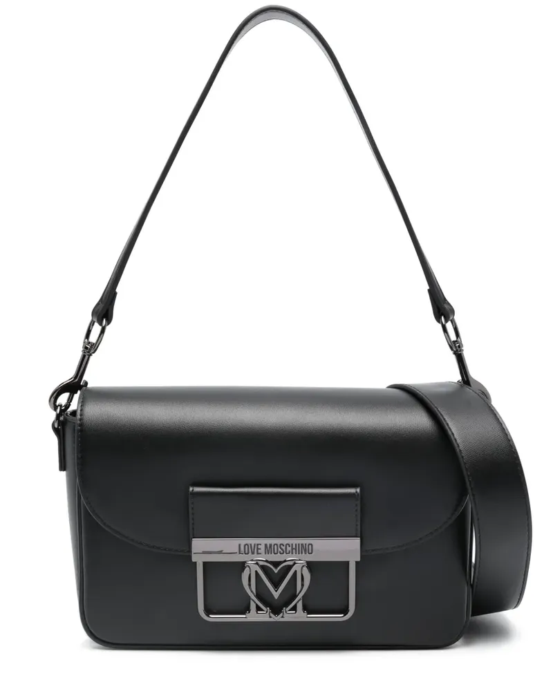 Moschino Schultertasche mit Schild - Schwarz Schwarz