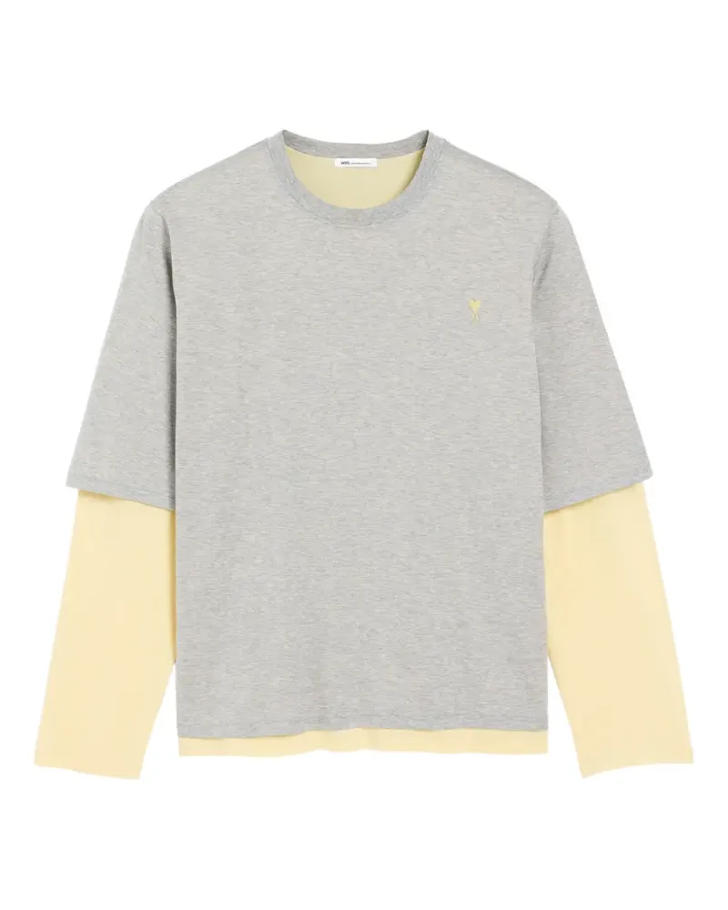 AMI Paris T-Shirt mit Double-Sleeve-Effekt und Ami de Coeur - Grau Grau