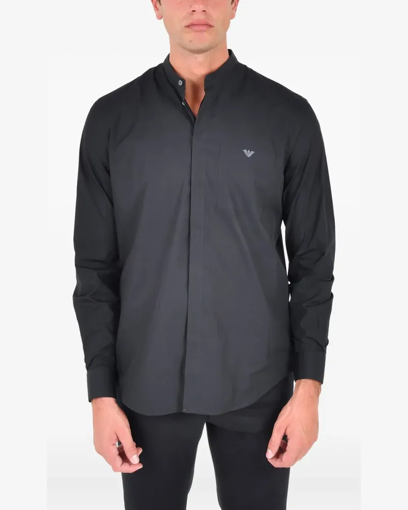 Emporio Armani Hemd mit Stehkragen - Schwarz Schwarz