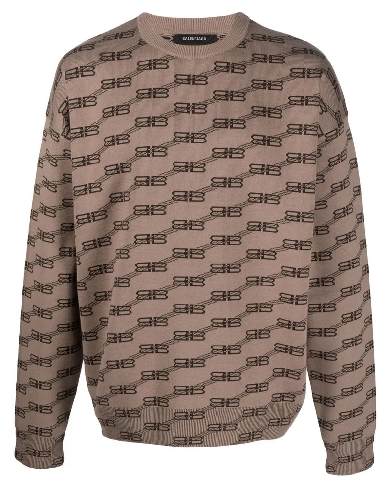 Balenciaga Pullover mit BB-Intarsienmuster - Braun Braun