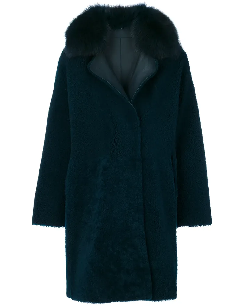 Guy Laroche Mantel mit Fuchspelz - Blau Blau