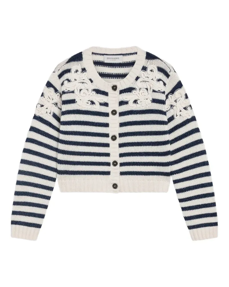 Ermanno Scervino Gestreifter Cardigan mit Blumenstickerei - Nude Nude