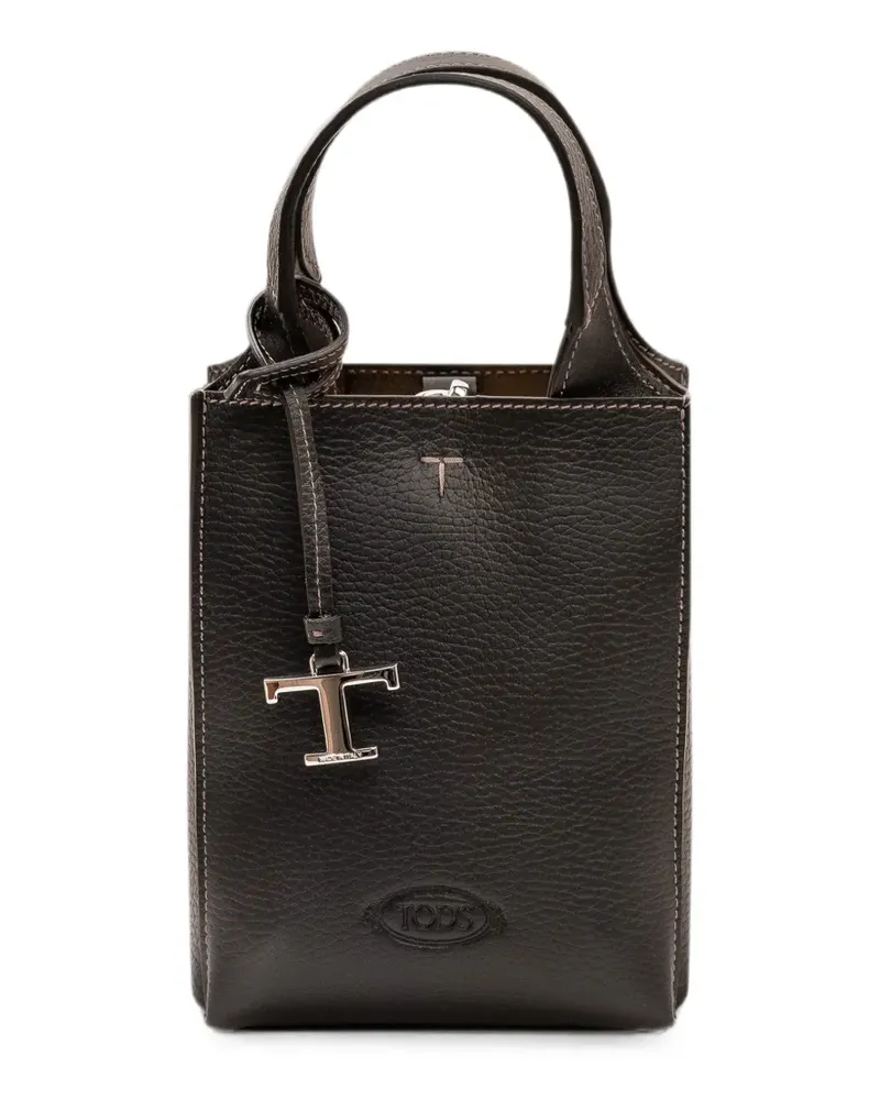 TOD'S Tote Bag aus strukturiertem Leder mit Logo-Anhänger - Schwarz Schwarz
