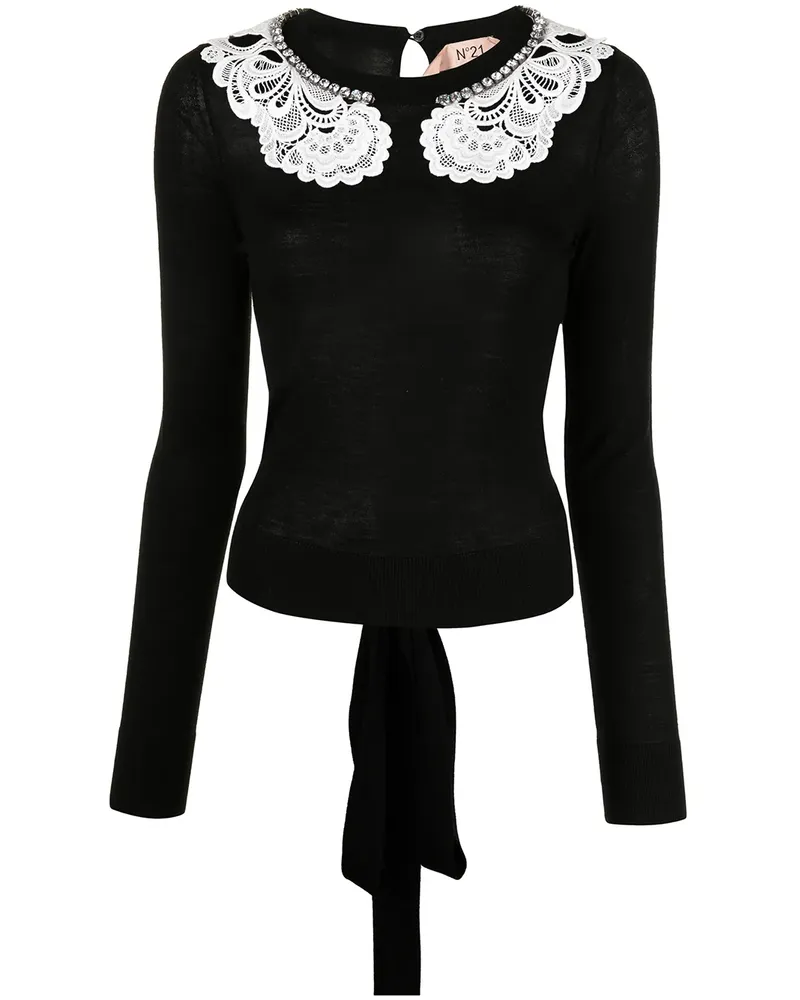 N° 21 Pullover mit Spitzenkragen - Schwarz Schwarz