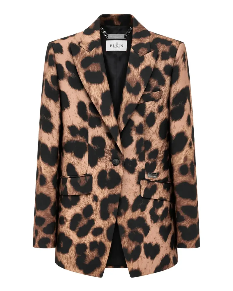 Philipp Plein Einreihiger Blazer mit Leopardenprint - Braun Braun