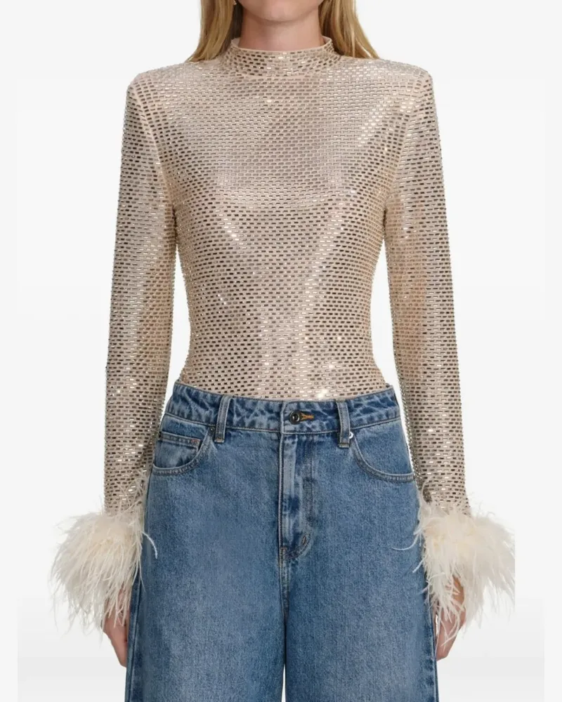 Self-Portrait Oberteil mit Federn - Nude Nude