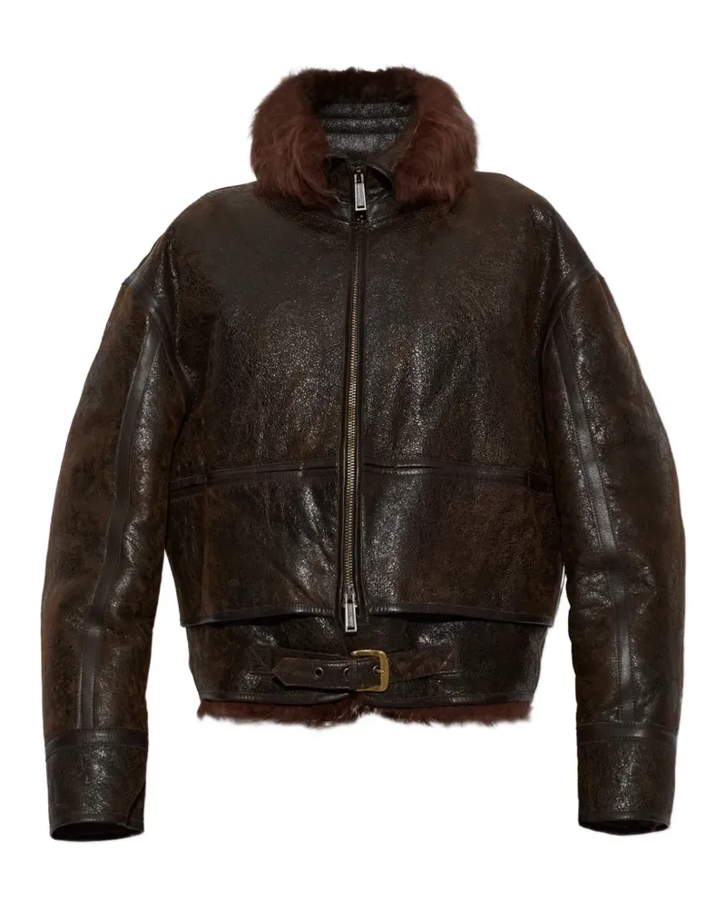 Dsquared2 Lederjacke mit Besatz aus Shearling - Braun Braun
